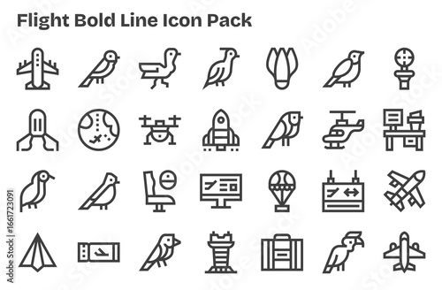 Flight Icon Set - 28 Extra Bold Line Graphics