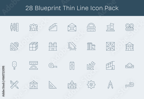 Blueprint Icon Set - 28 Thin Line Graphics