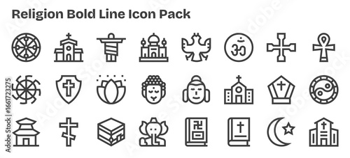 24 Bold Outline Vectors for Religion Theme