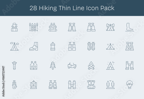 Hiking Vector Set - 28 Thin Line Icons