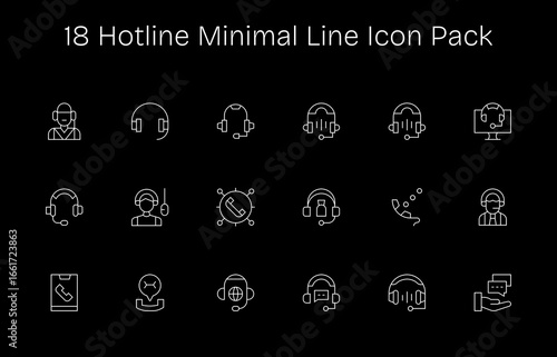 Hotline Icon Set - 18 Minimal Line Graphics