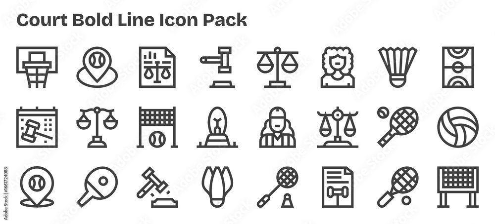 Fototapeta premium Court Icon Collection - 24 Bold Outline Designs