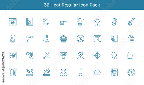 32 Regular Line Designs - Heat Vector Icons