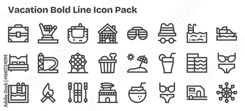 24 Bold Outline Icons - Vacation Graphics