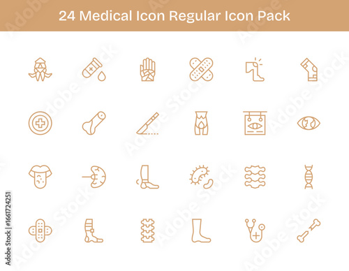 24 Regular Outline Vectors for Medical Icon Theme