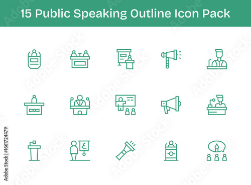 Outline Style Public Speaking Icons - 15 Vectors