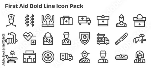 First Aid Design Icons - 24 in Bold Outline Style