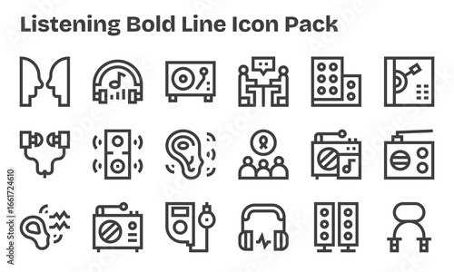 Listening - 18 Icons in Bold Line Design
