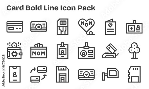 18 Icons for Card in Bold Line Format