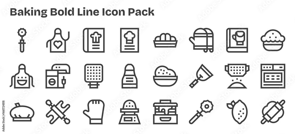 Fototapeta premium 24 Bold Outline Designs - Baking Vector Icons