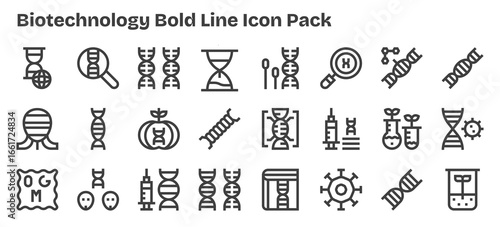 Bold Outline Icons - Biotechnology Set with 24 Vectors