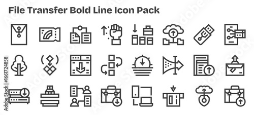 Bold Outline Icons - File Transfer Set with 24 Vectors