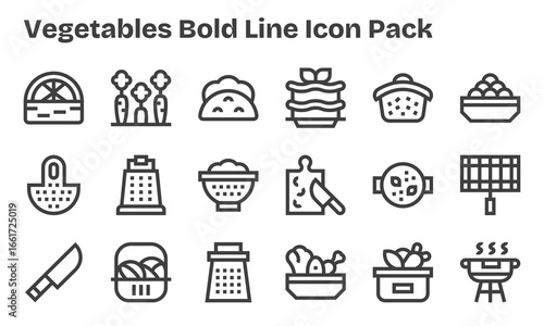 18 Bold Line Style Icons - Vegetables Collection