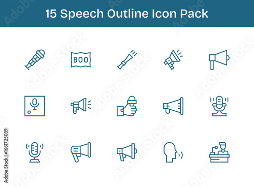 Outline Icons - Speech Set with 15 Vectors