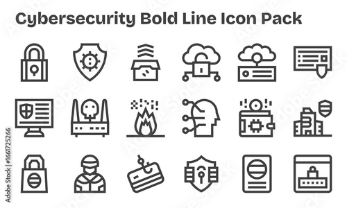 Cybersecurity Icon Set - 18 Bold Line Graphics