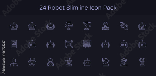 Robot Icon Set - 24 Slim Line Graphics