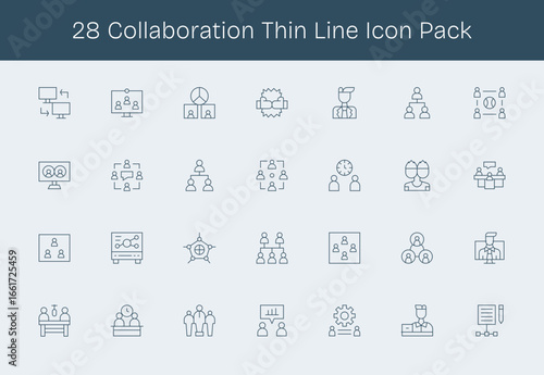 Collaboration Vector Set - 28 Thin Line Icons