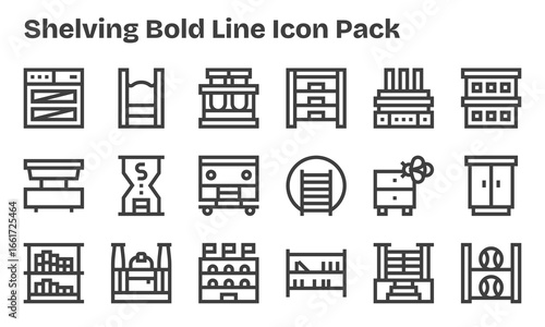 Shelving Design Icons - 18 in Bold Line Style