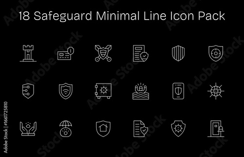 Minimal Line Icons - Safeguard Set with 18 Vectors