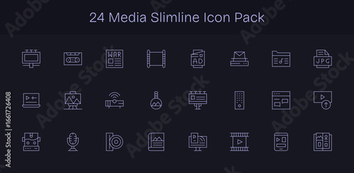 Media Icon Set - 24 Slim Line Graphics