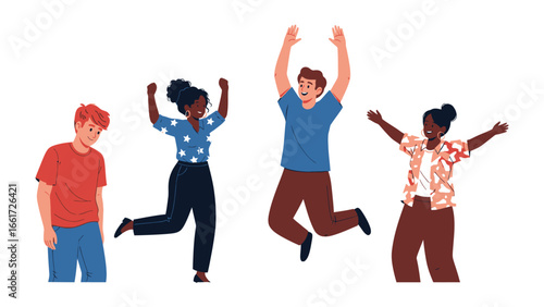 Emotions on Display: Depicts a diverse group of people, expressing a spectrum of emotions. From a depressed person to the exuberant person.