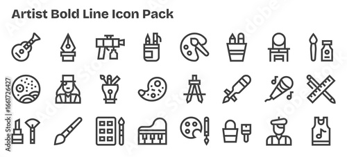 Bold Outline Icons - Artist Set with 24 Vectors