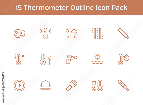 Outline Icons - Thermometer Set with 15 Vectors