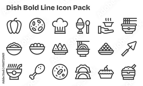 Dish Icon Set - 18 Bold Line Graphics