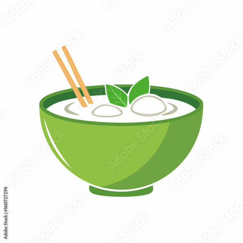 Vector Illustration of a green bowl of asian noodle soup