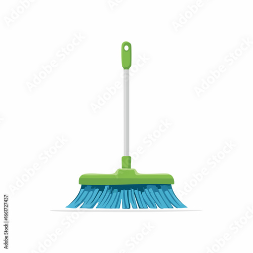 Cartoon Style Push Broom with Green Accents for Household Cleaning Tasks