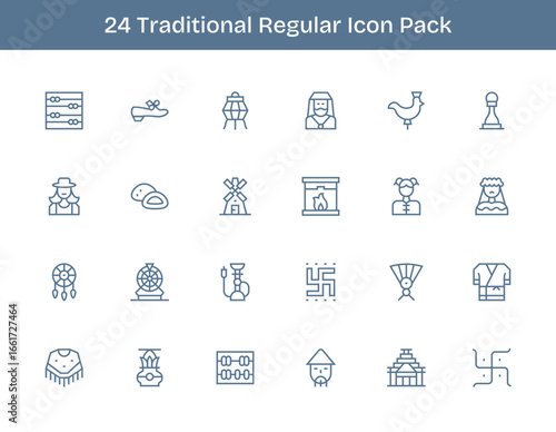 Regular Outline Icons - Traditional Set with 24 Vectors