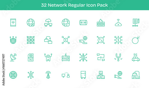 32 Network Icons in Regular Line Aesthetic