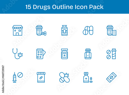 Drugs Design Icons - 15 in Outline Style