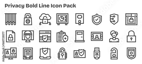 Privacy - 24 Bold Outline Vector Illustrations