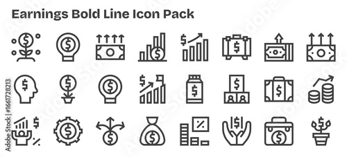 24 Bold Outline Vectors for Earnings Theme