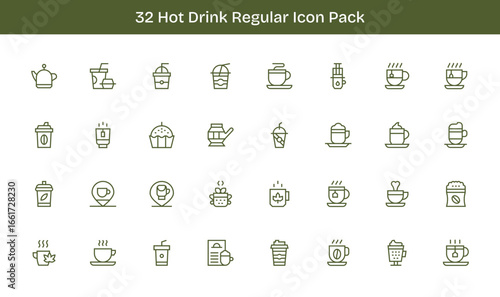 Hot Drink Icon Collection - 32 Regular Line Designs
