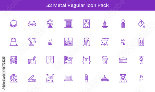 32 Regular Line Designs - Metal Vector Icons