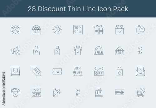 28 Icons for Discount in Thin Line Format