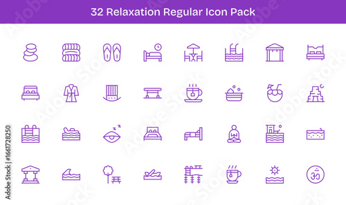 32 Regular Line Designs - Relaxation Vector Icons