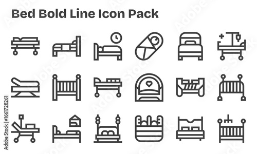 18 Bold Line Icons - Bed Graphics