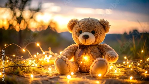 Teddy bear golden hour lights