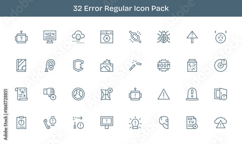 32 Regular Line Style Icons - Error Collection