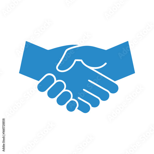 Blue handshake icon symbolizing agreement and partnership