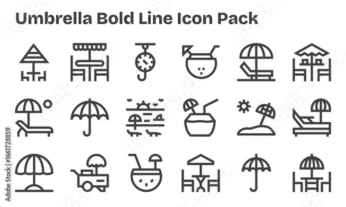 Umbrella Vector Set - 18 Bold Line Icons