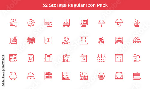Regular Line Icons - Storage Set with 32 Vectors