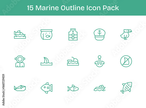 Marine Design Icons - 15 in Outline Style