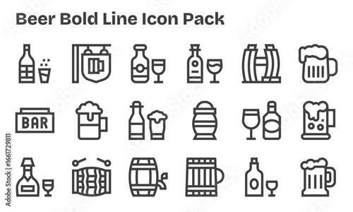 Beer Vector Set - 18 Bold Line Icons