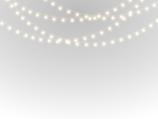 png festive light with gold garland ribbon glowing string lamp led border decoration holiday card background party design transparent vector winter celebration banner happy year