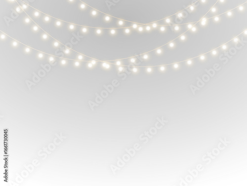 png festive light with gold garland ribbon glowing string lamp led border decoration holiday card background party design transparent vector winter celebration banner happy year