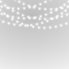 png glowing holiday light with gold garland ribbon string lamp wire decoration border banner festive card background winter celebration design party transparent vector new year
